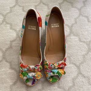 Stuart Weitzman Floral Double Bow Espadrille Wedge